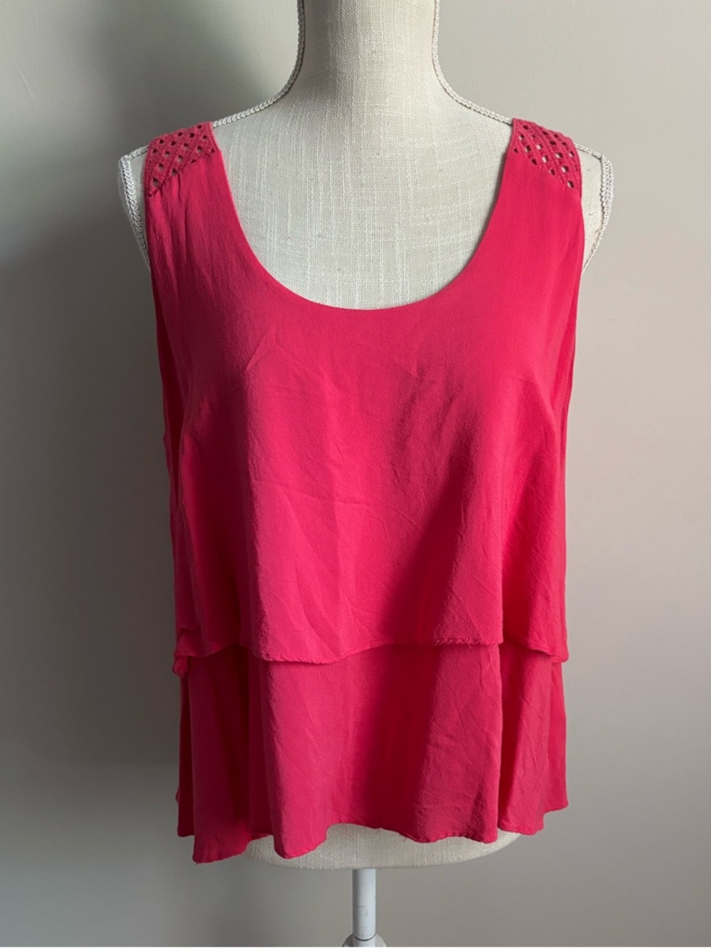 Anthropologie Double Layered Lace Strap Tank Pink